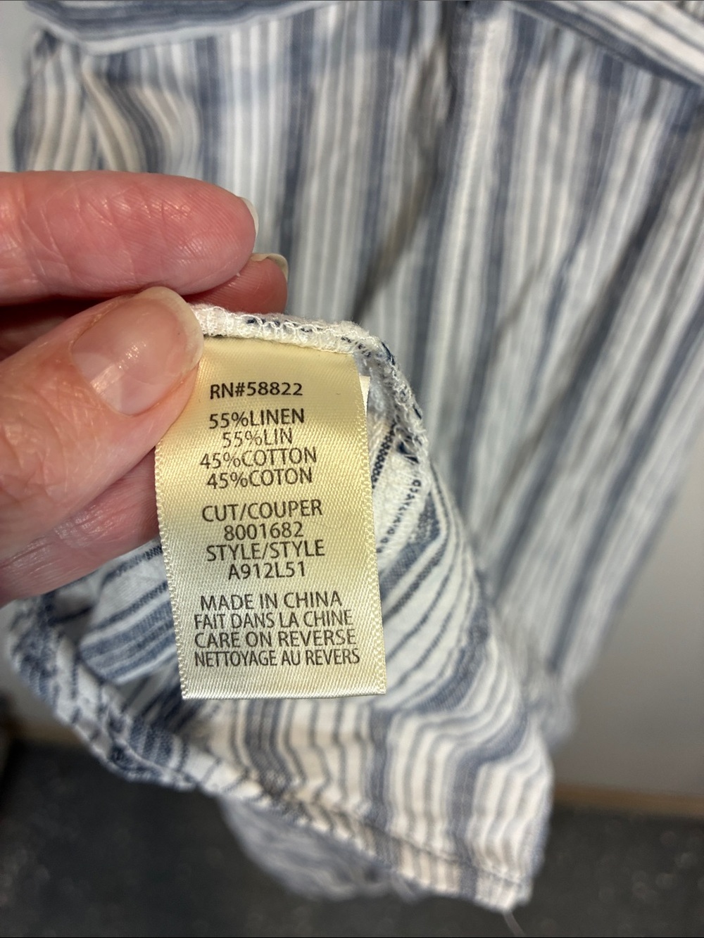 Max Studio Linen Blend Stripe Shirt Dress Blue White Tie Waist Large - Picture 7 of 7
